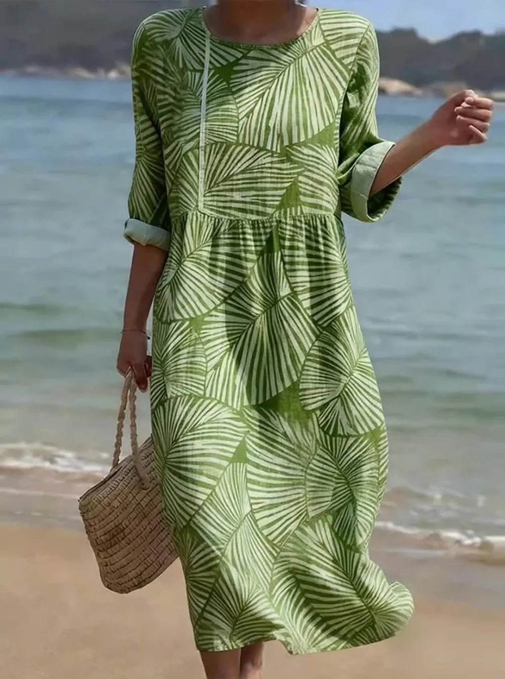 Women'S Casual Printed Round Neck Dress