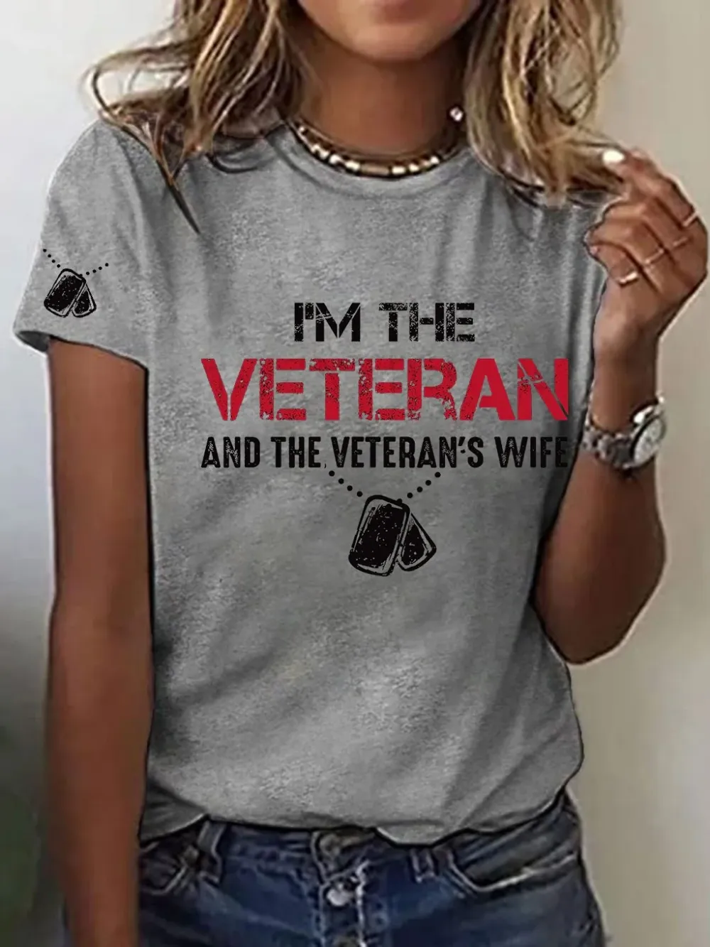 Women's I'm A Veteran And The Veteran's Wife Printed Casual T-Shirt