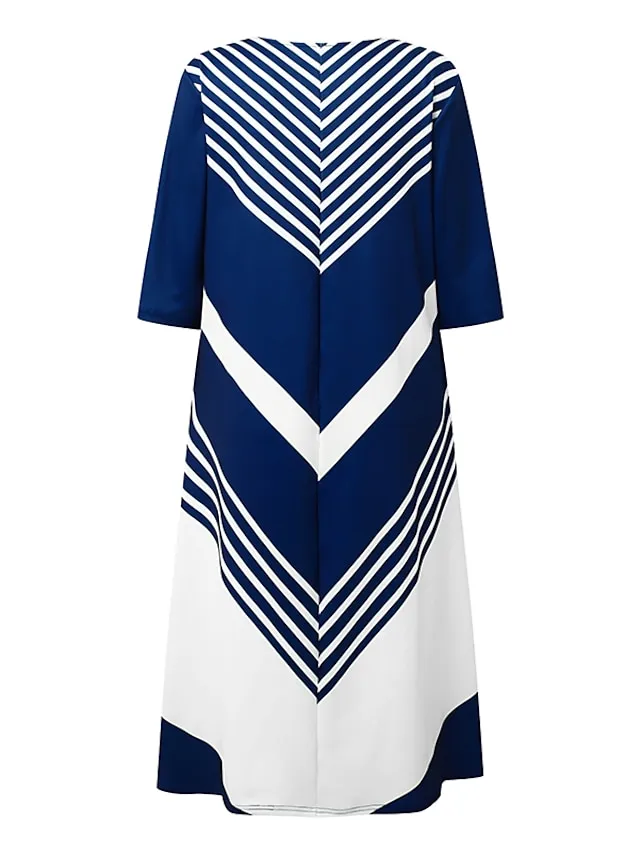 Women's Casual Dress Shift Dress Midi Dress Black and white stripes Green Dark Blue Half Sleeve Color Block Button Summer Spring V Neck Basic Vacation 2023 S M L XL XXL 3XL