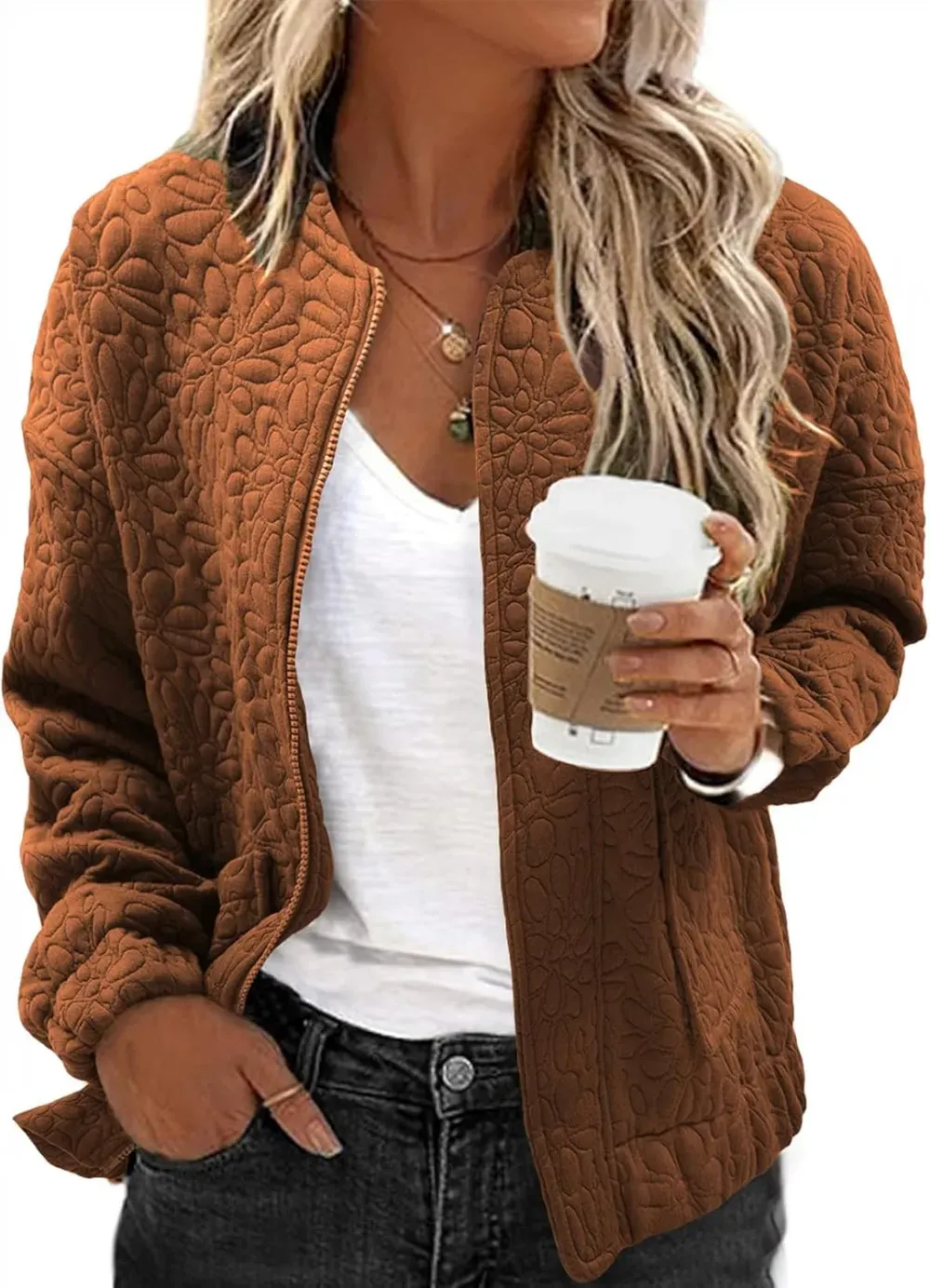 Jackets for Women Spring Fashion 2025 Cute Jacquard Coats Lightweight Zip Up Jackets Dressy Casual