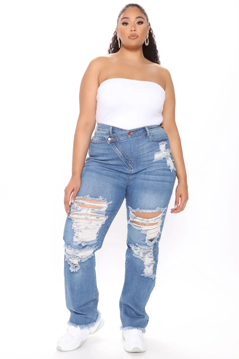Don't Get Crossed Over Slouch Fit Jeans - Medium Blue Wash