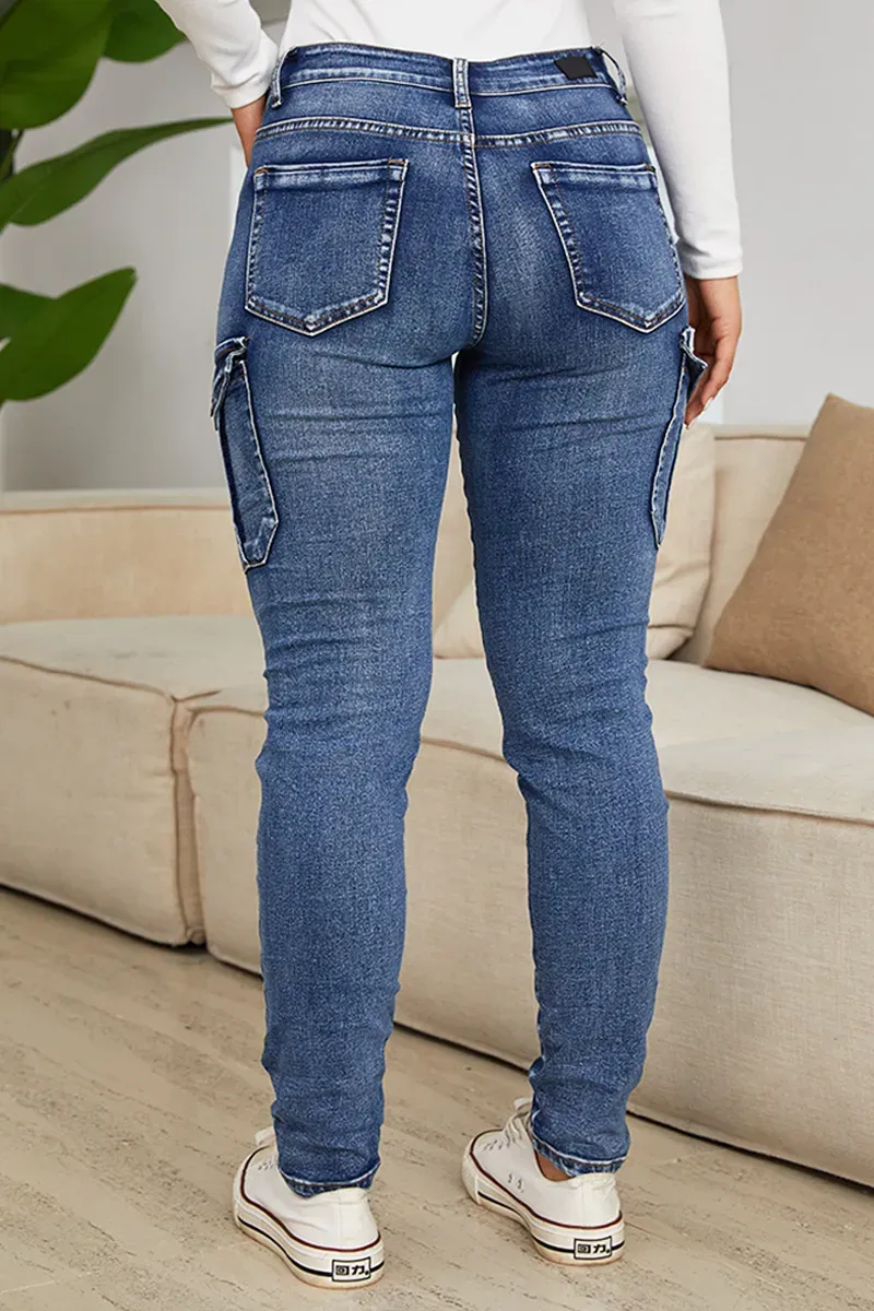 Flap Pocket Low Waist Skinny Cargo Jeans