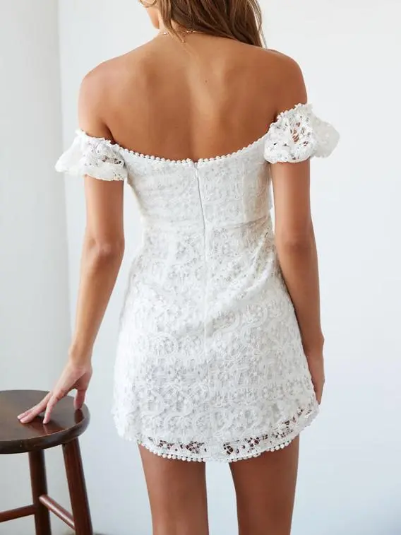 Karlie Lace Off-The-Shoulder Puff Sleeve Mini Dress