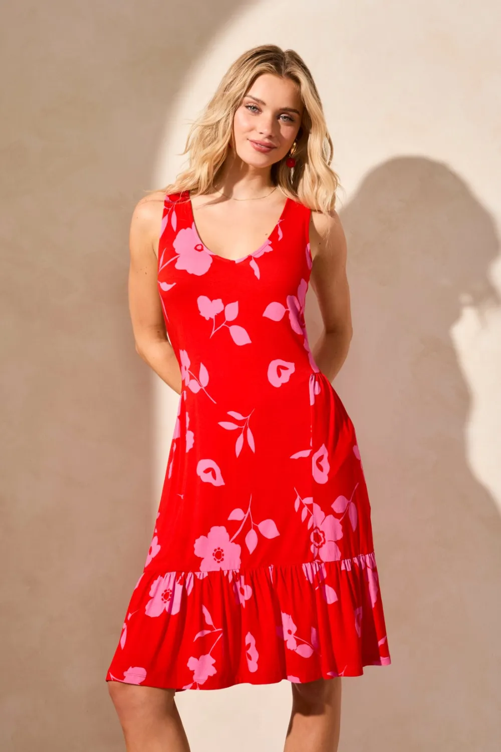 Printed Sleeveless Dress-Poppy