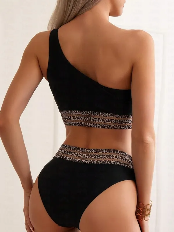 Women's Swimwear Bikini 2 Piece Normal Swimsuit 2 Piece Printing Leopard Black Tank Top Bathing Suits Sports Beach Wear Holiday