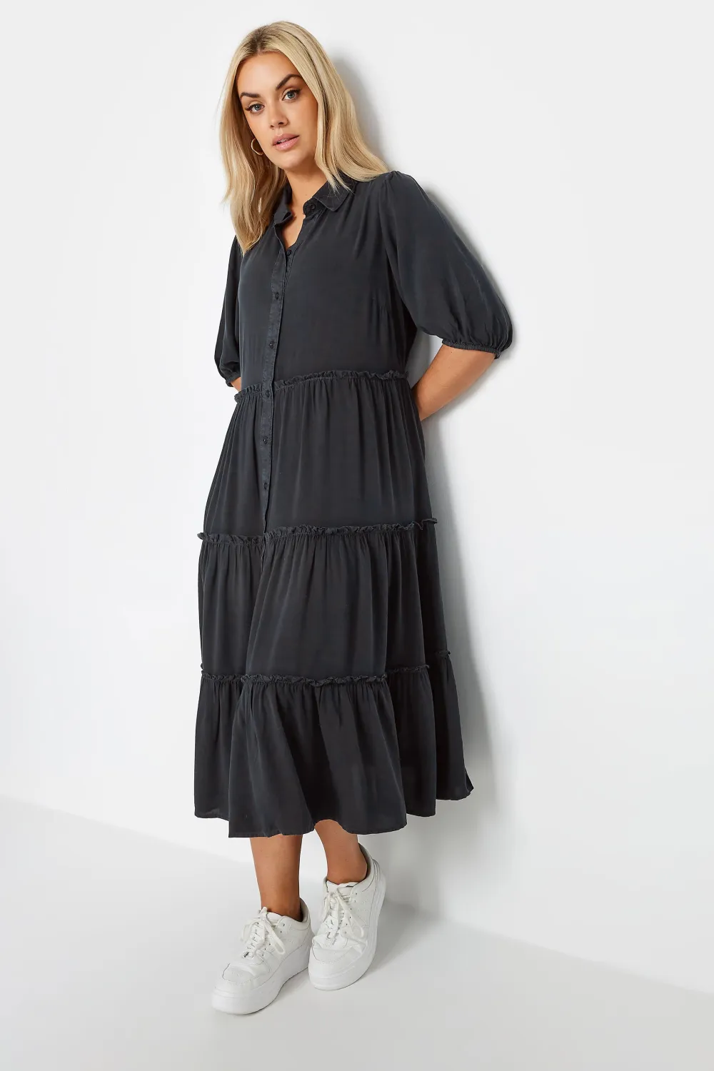 YOURS Curve Charcoal Grey Midi Shirt Dress