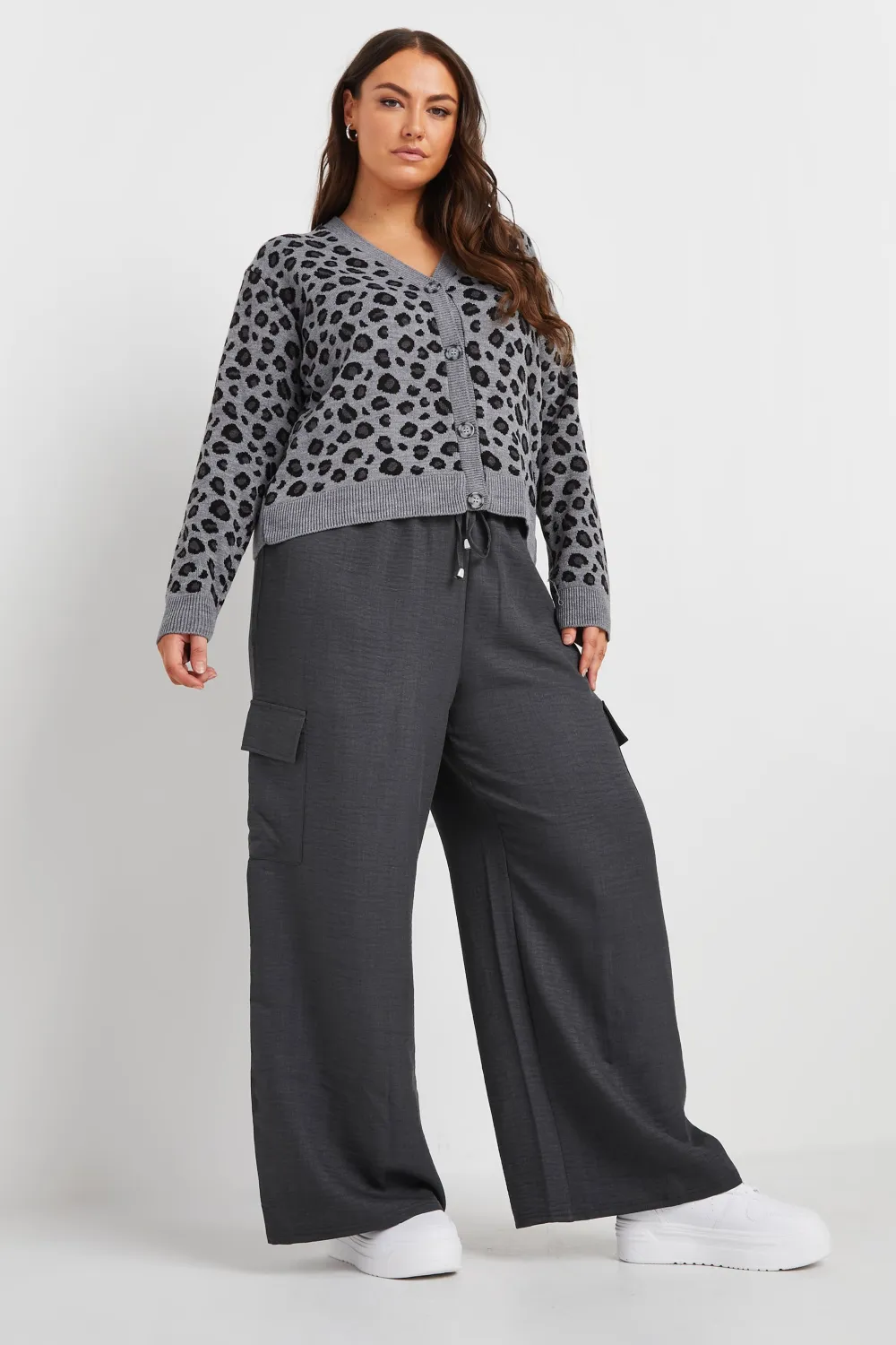 YOURS Curve Khaki Green Linen Look Cargo Trousers