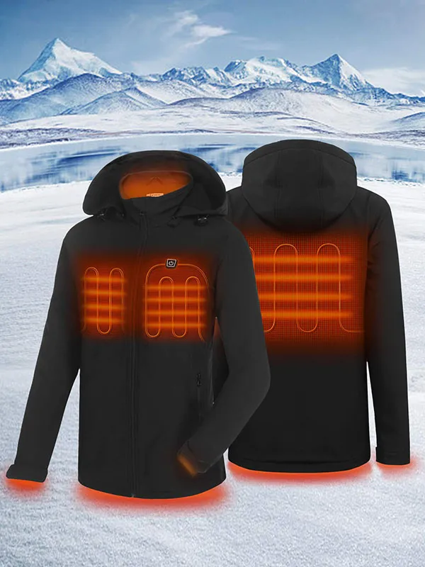 Women's heated jacket, winter windproof jacket, warm jacket with battery pack and detachable hood