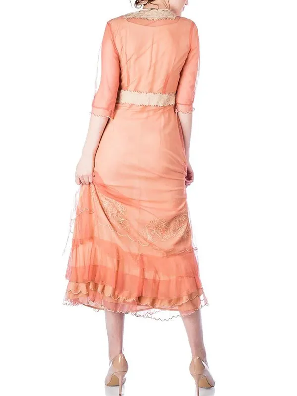 Embroidery vintage court style simple tulle ladies dress