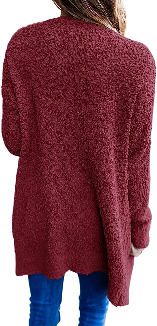 Women's Long Sleeve Soft Chunky Knit Sweater Open Front Cardigans Outwear Coat