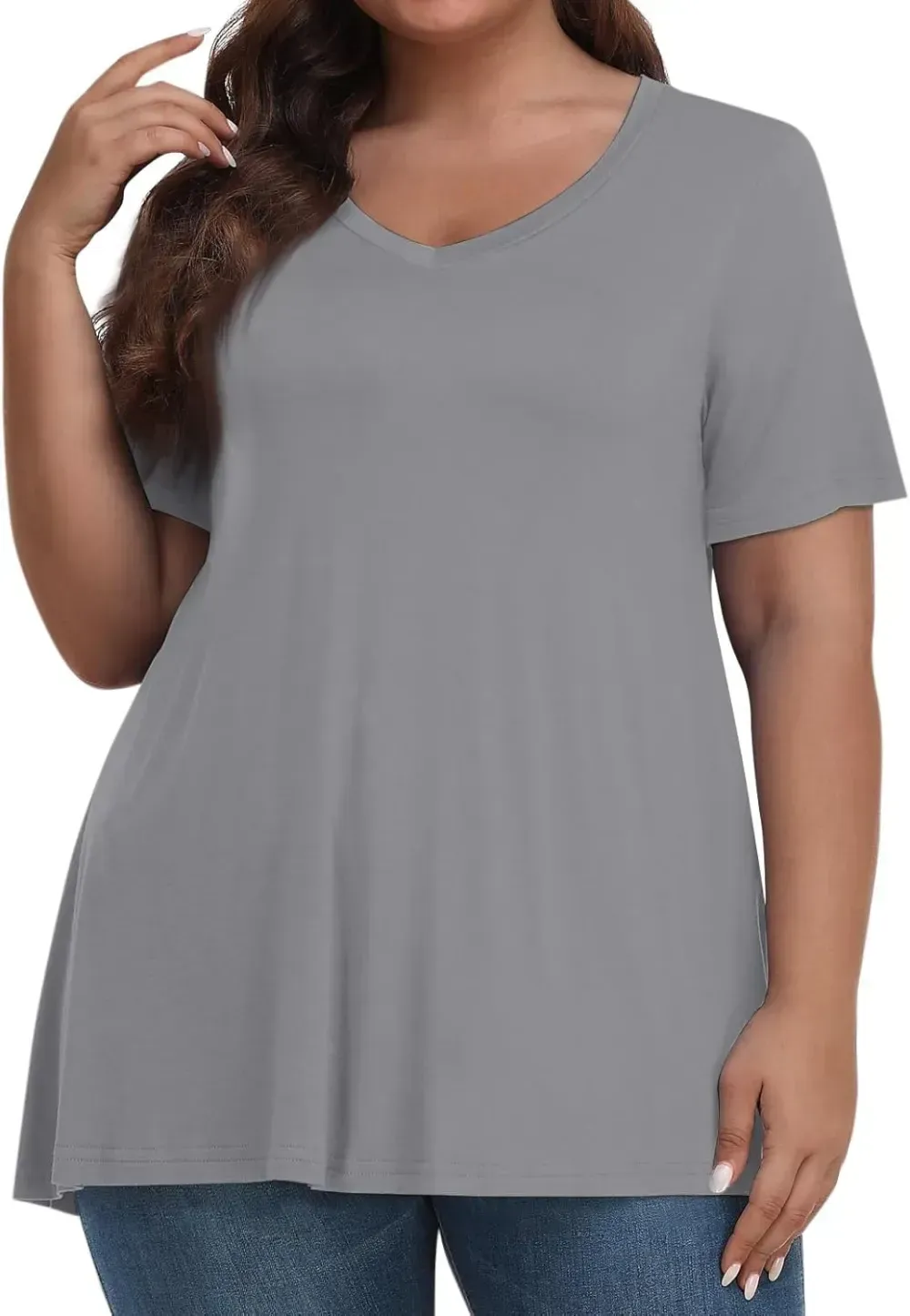 Plus Size Tops for Women Dressy Short Sleeve V Neck Shirts for Women Summer Tops for Women 2024 Floral Print Top