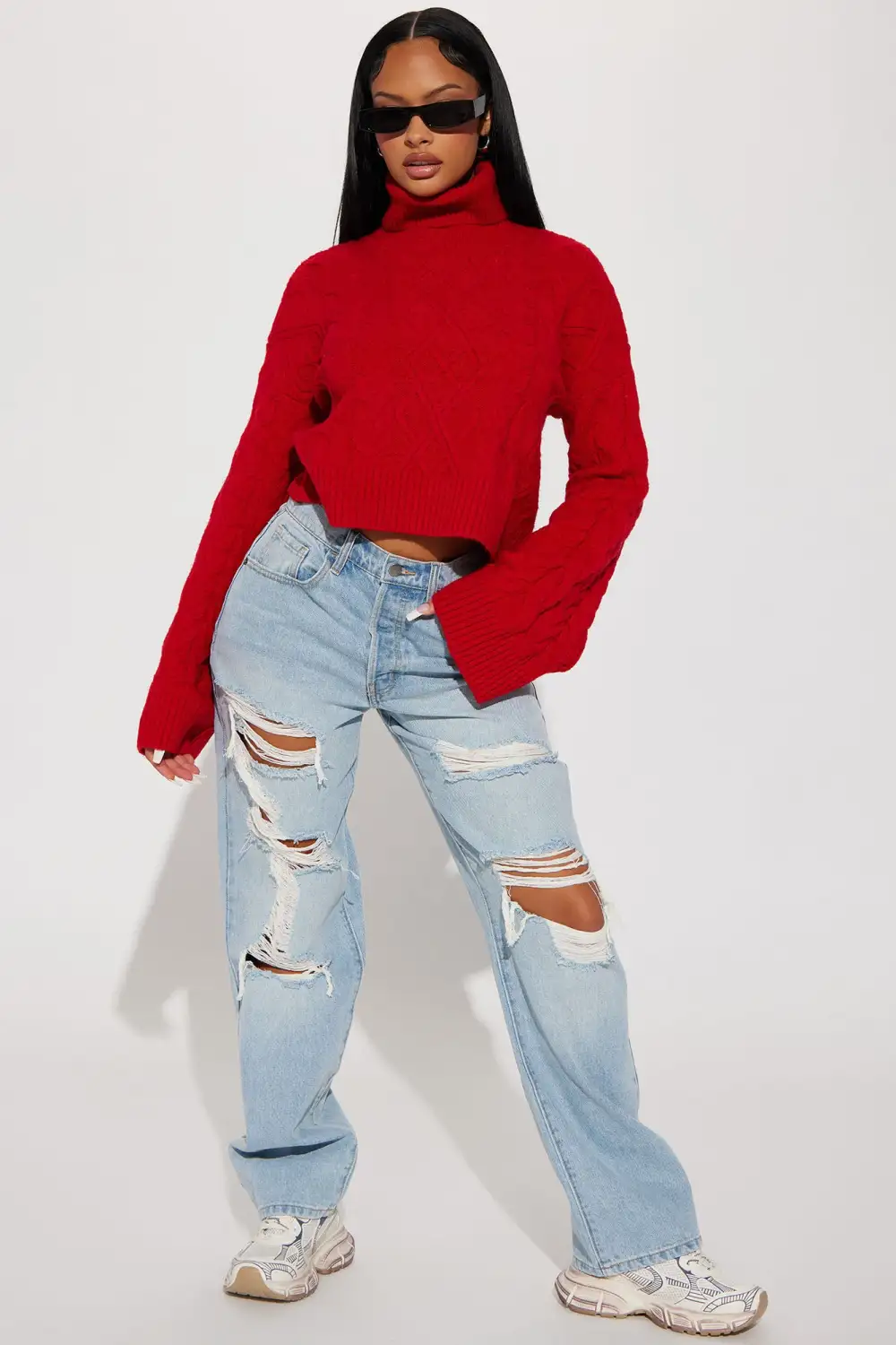 Endless Cuddles Cable Knit Sweater - Red