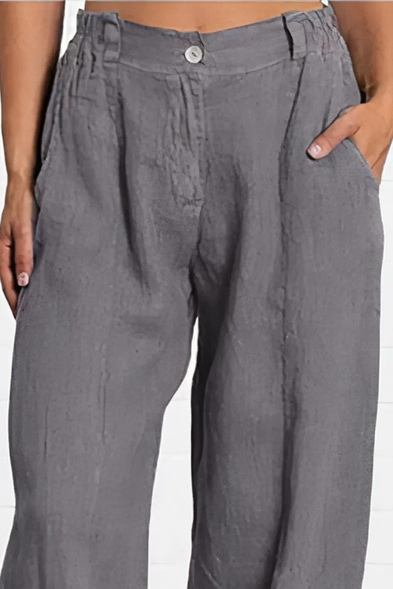 Solid Slant Pocket Elastic Waist Crop Pants