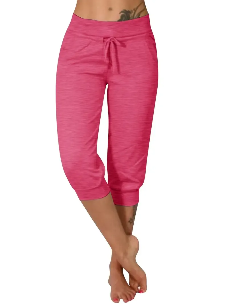 Solid & Casual Elastic Capri Pants - Women's Clothing