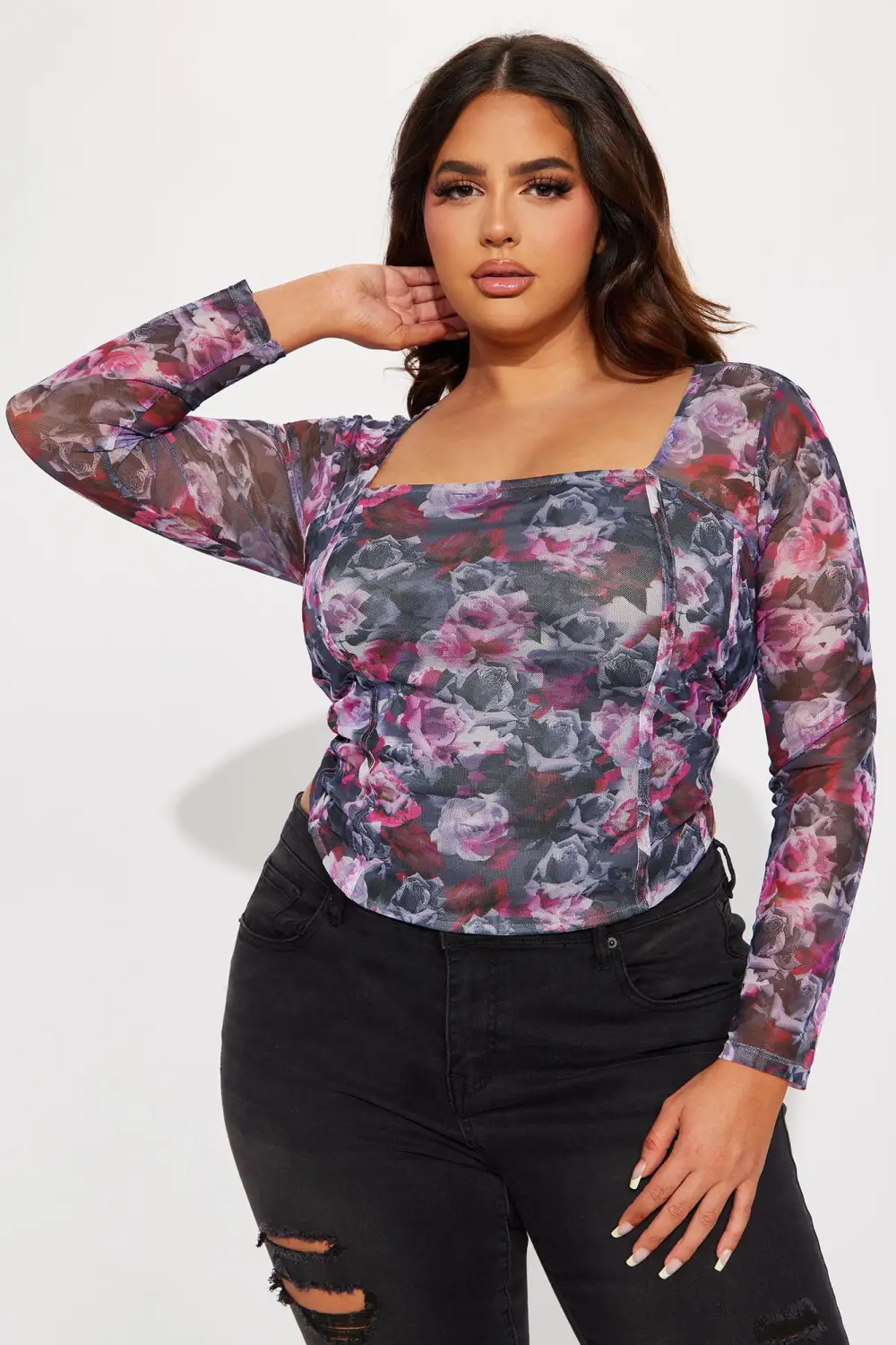 Odette Mesh Top - Purple/combo