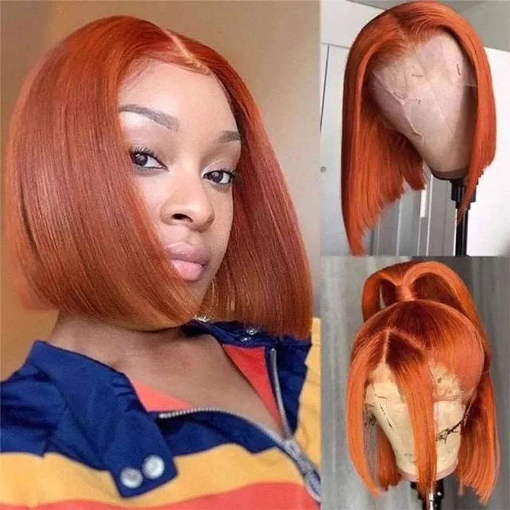 Sterly Straight Colored Short Bob Wig Orange Ginger Lace Front Human Hair Wigs For Black Women