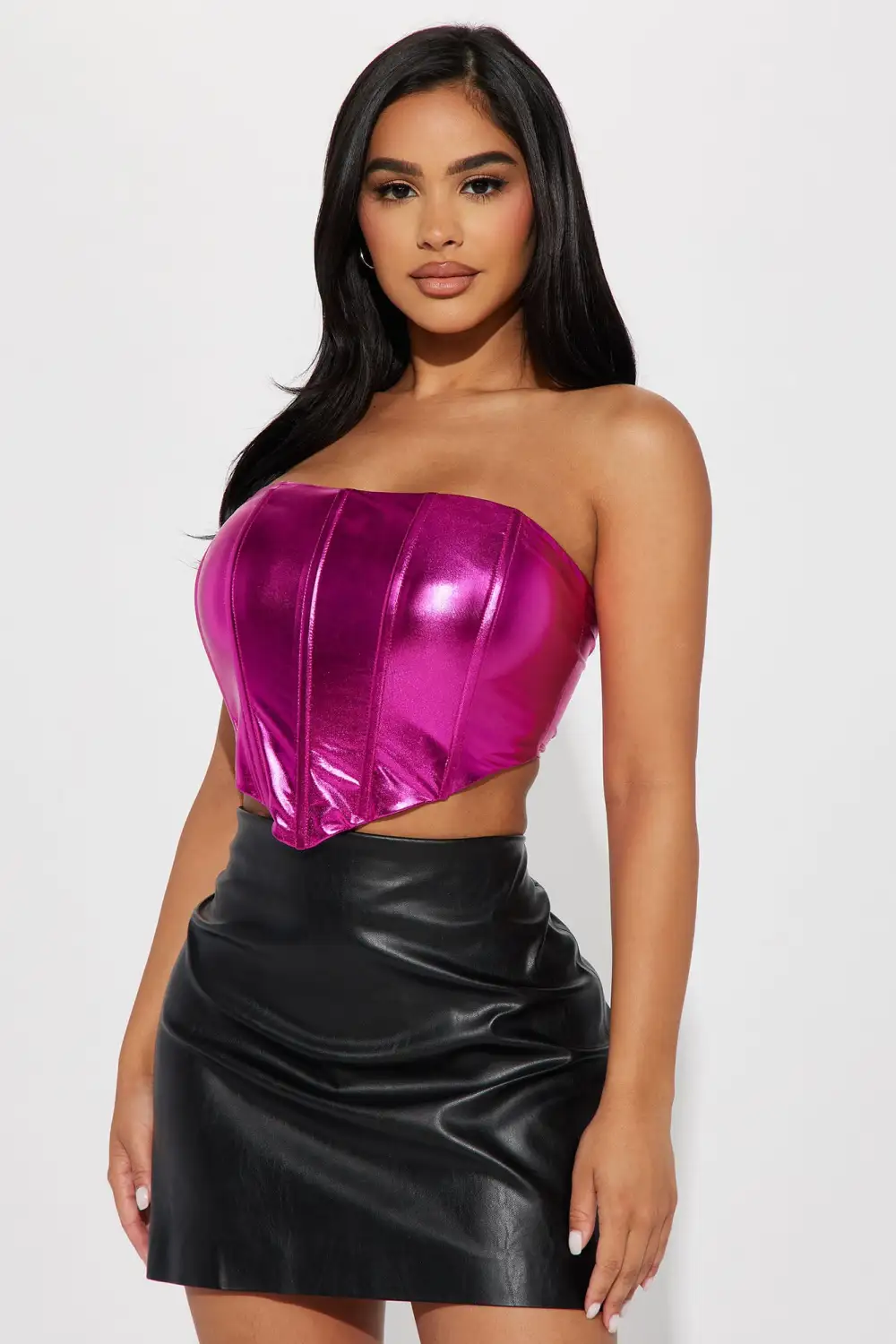 Electric Karma Metallic Corset - Fuchsia