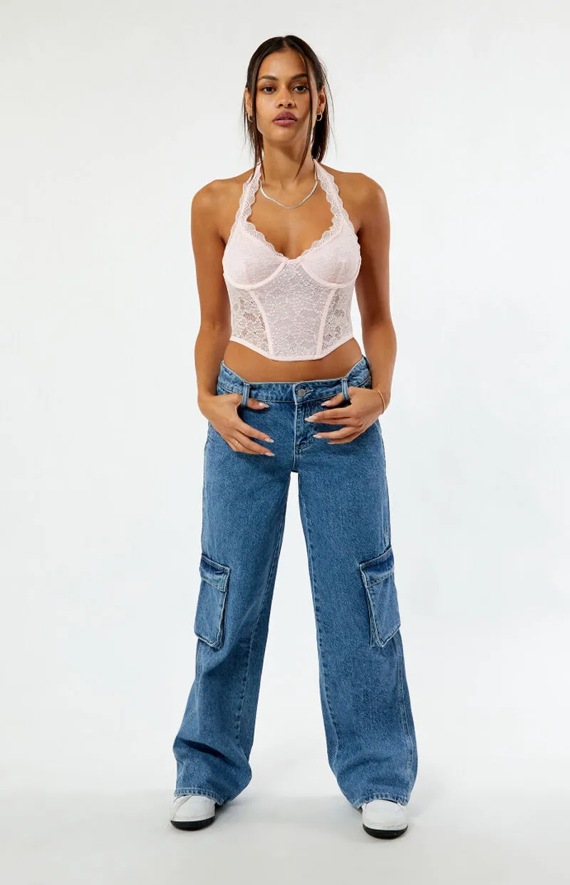 LA Hearts Lace Trim Halter Corset