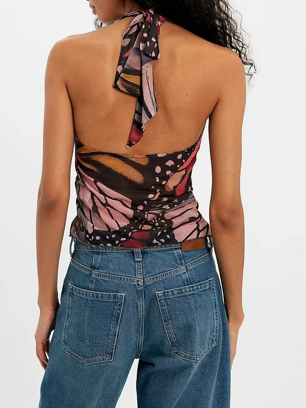Printed Halter Sleeveless Top