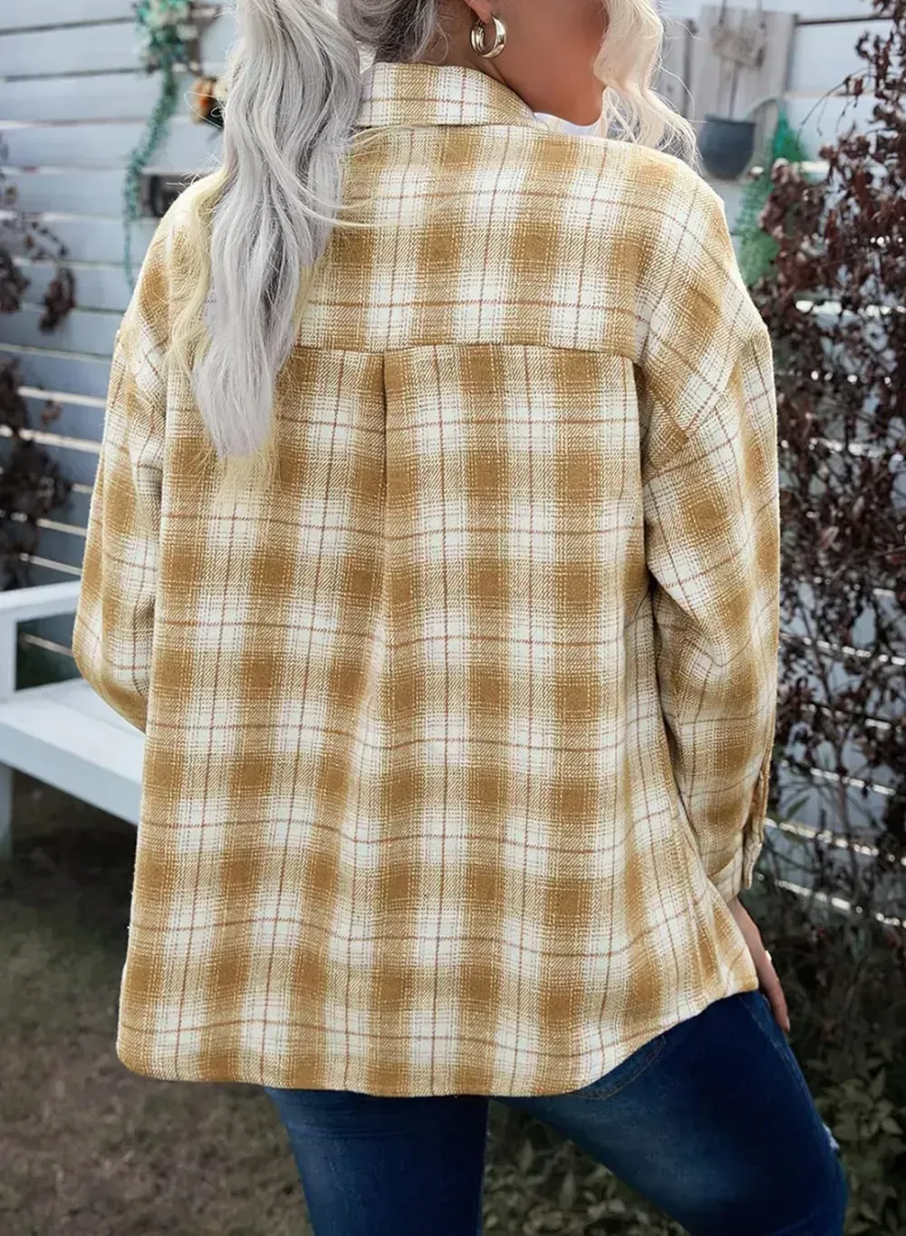 Women's 2023 Fall Clothes Plaid Shacket Jacket Long Sleeve Button Down Flannel Shirts Fashion Blouse