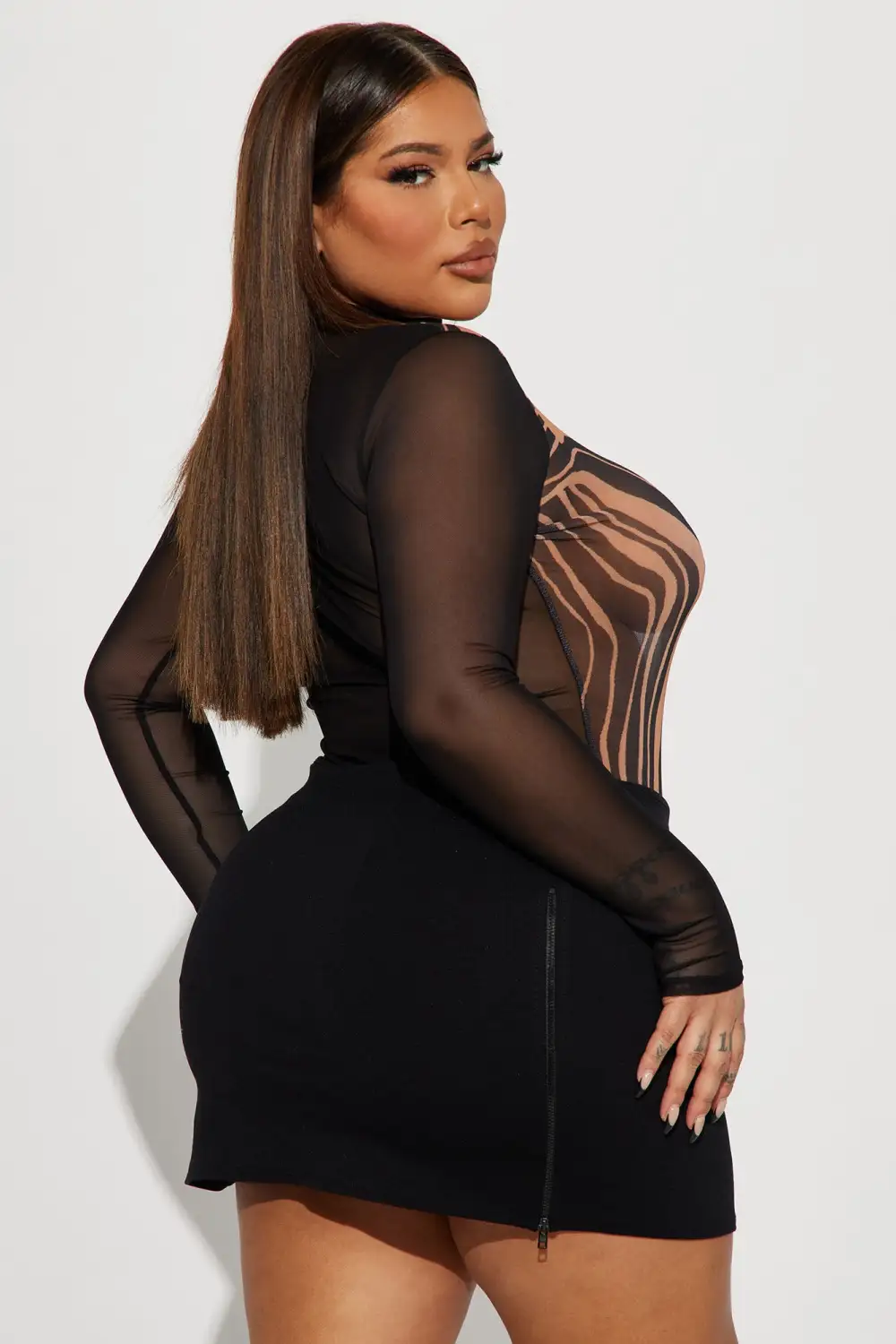 Your Attention Mesh Bodysuit - Black/combo