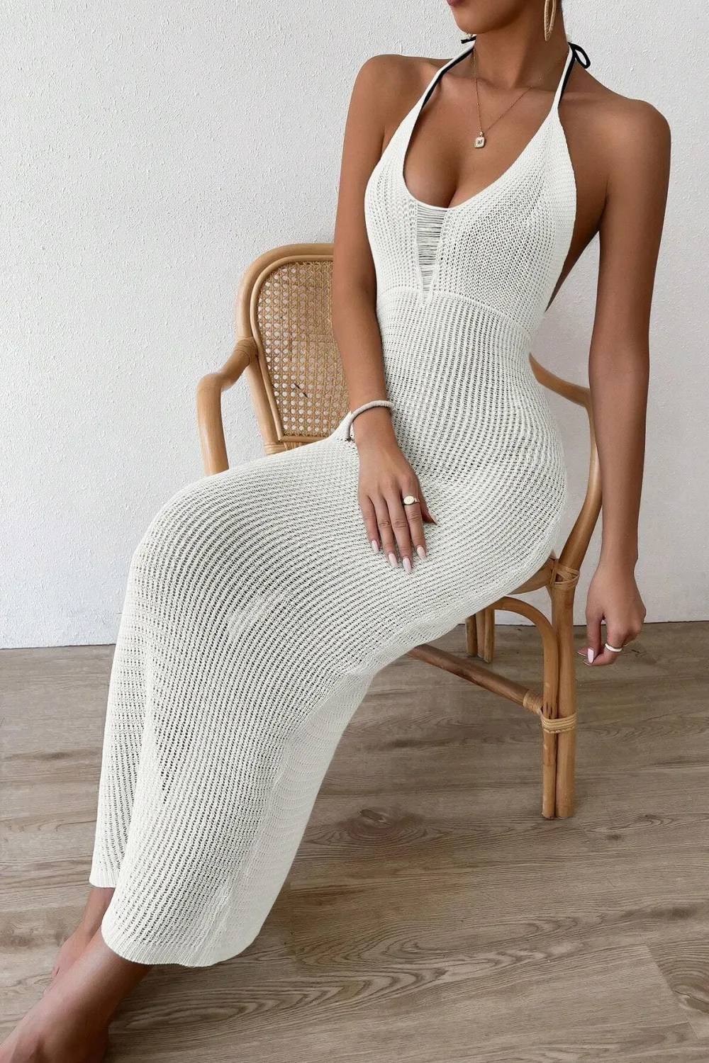 Ripped Tie Backless Halter Cover Up Dress