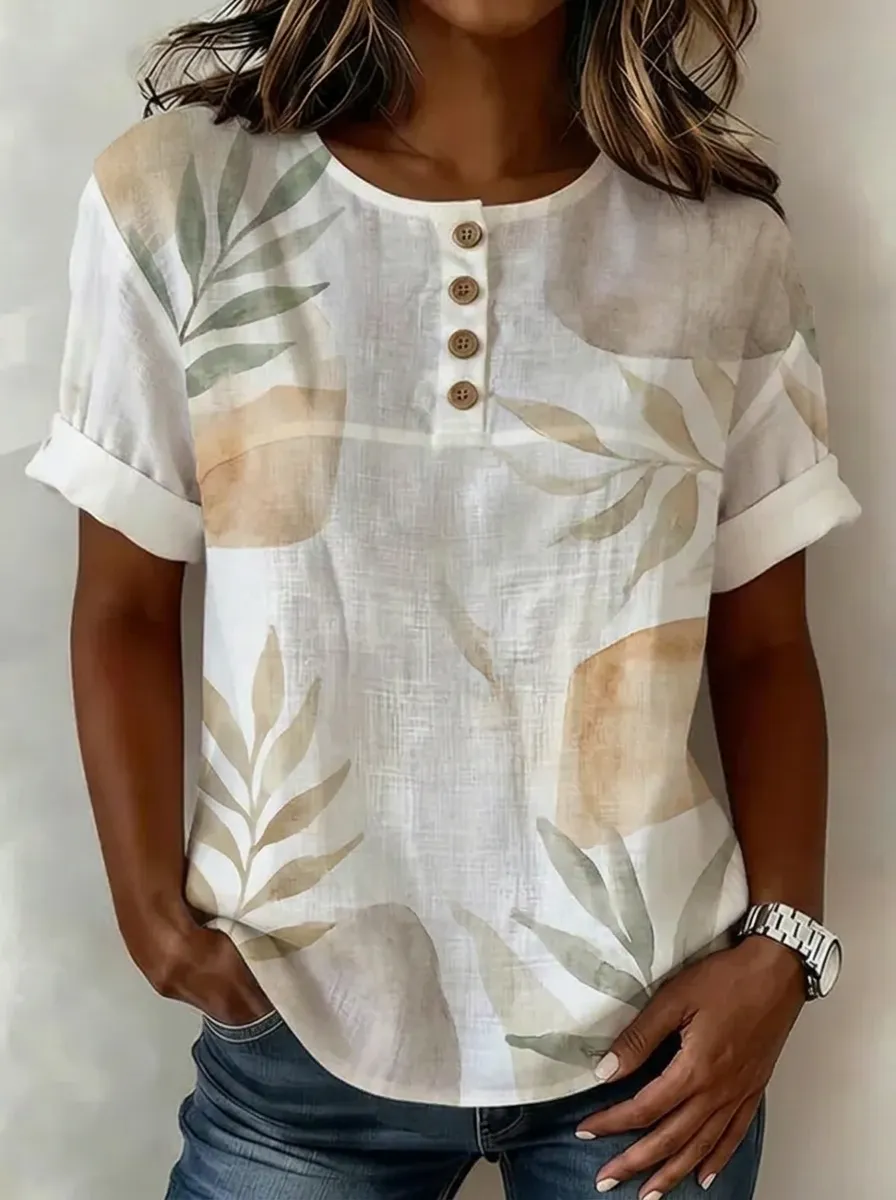 Women's Nashville Botanical Leaf Printed Button-Up Top