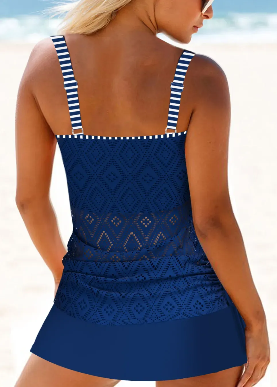 Lace Mid Waisted Navy Tankini Set