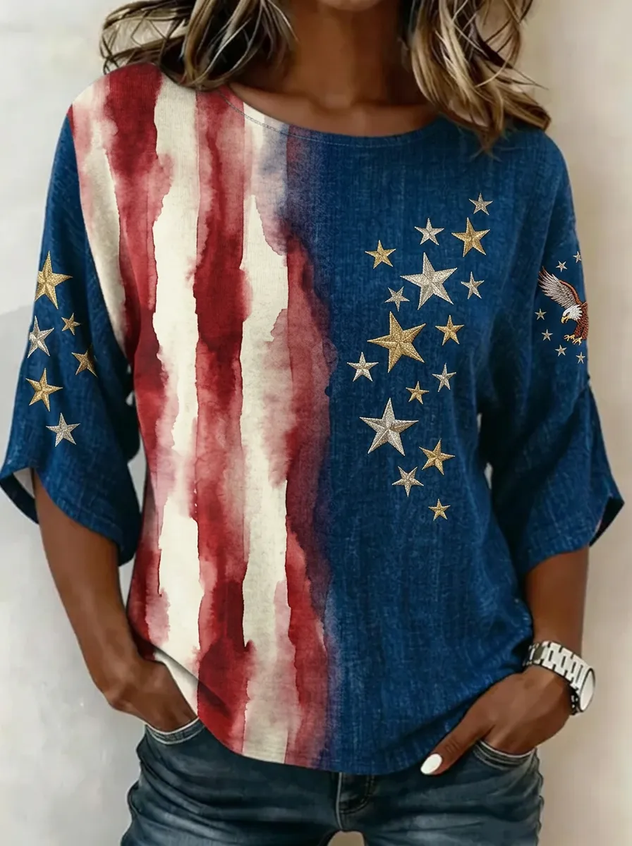 Women's Nashville Patriot Eagle Stars Stripes Printed Top