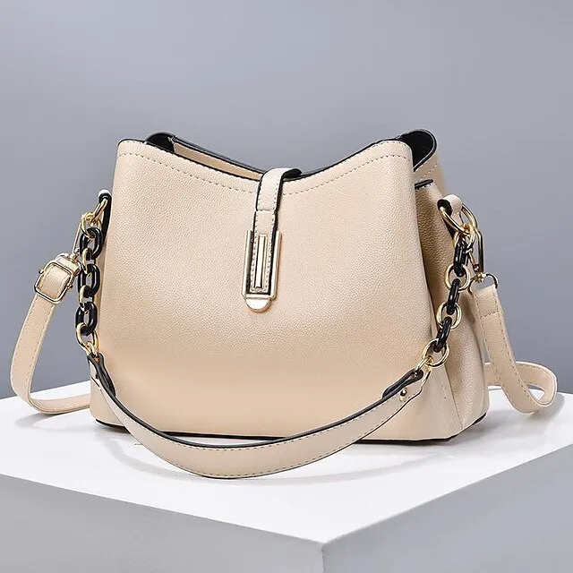 Women's Crossbody Bag Shoulder Bag Dome Bag PU Leather Office Daily Zipper Chain Large Capacity Waterproof Breathable Solid Color claret off white Black