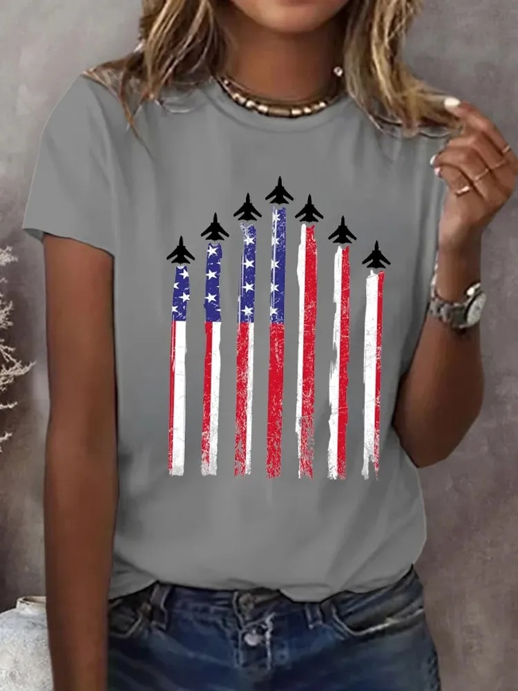 Women's Red White Blue Print T-shirt