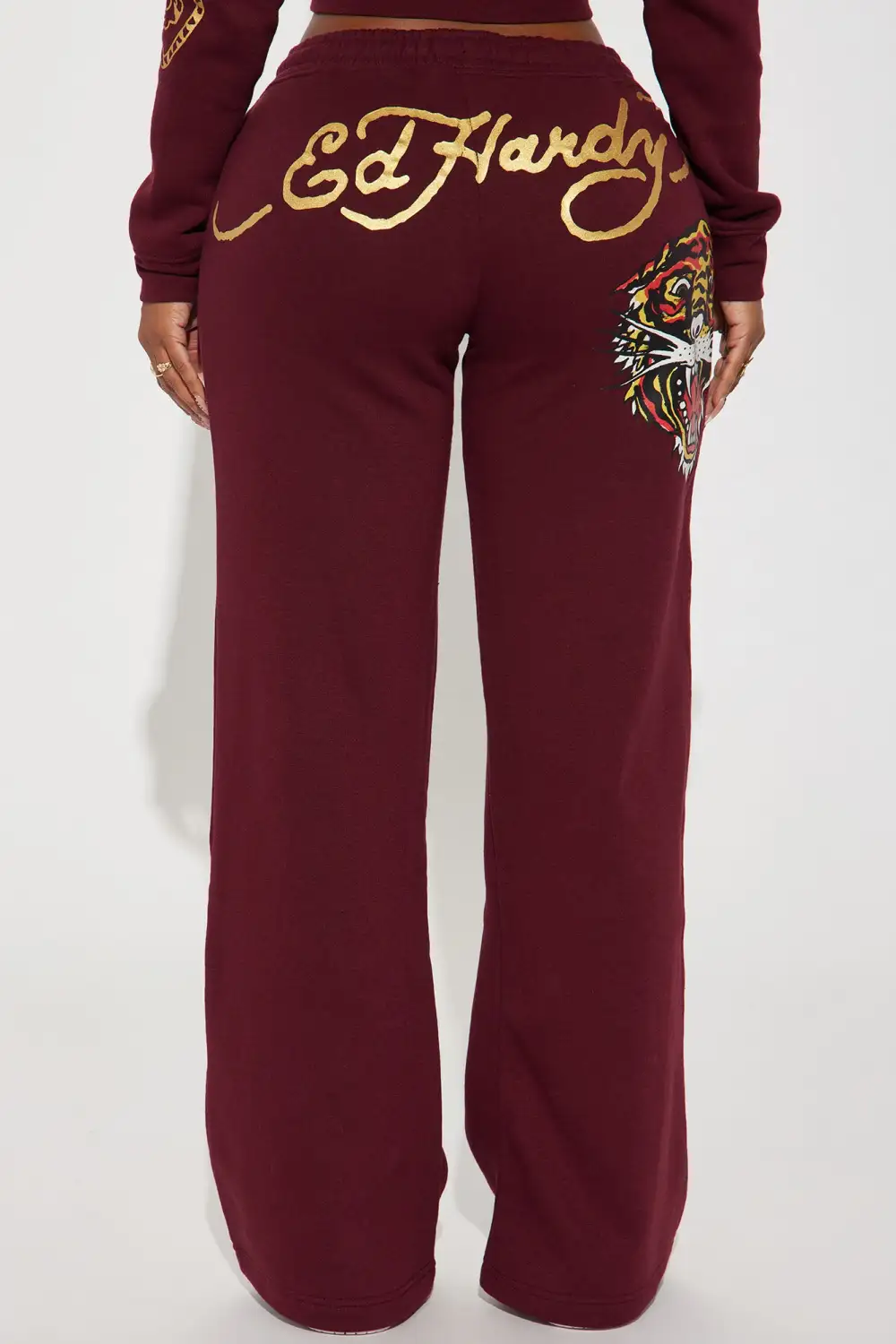 Retro Tiger Ed Hardy Wide Leg Pant - Burgundy