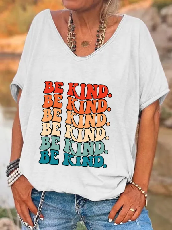 Women'S V-Neck Short-Sleeved T-Shirt Be Kind Prints