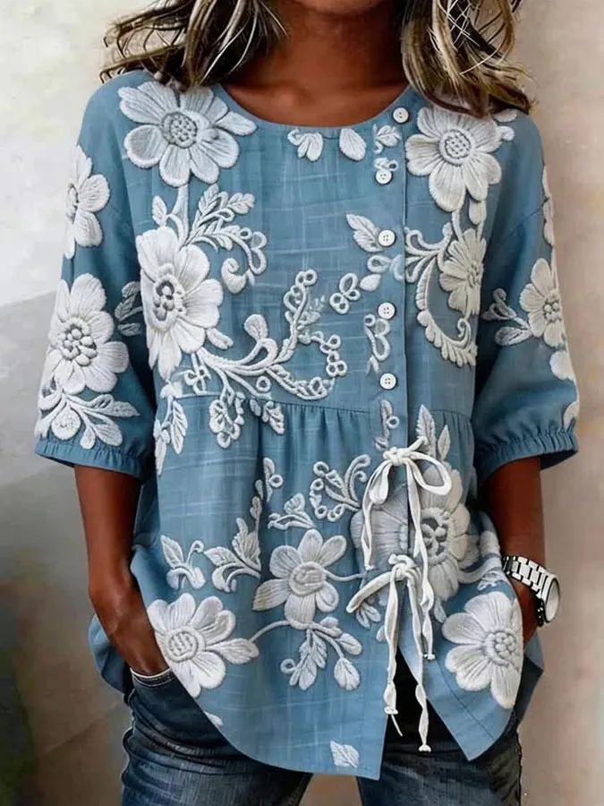 Women'S Floral Art Printed Casual Shirt