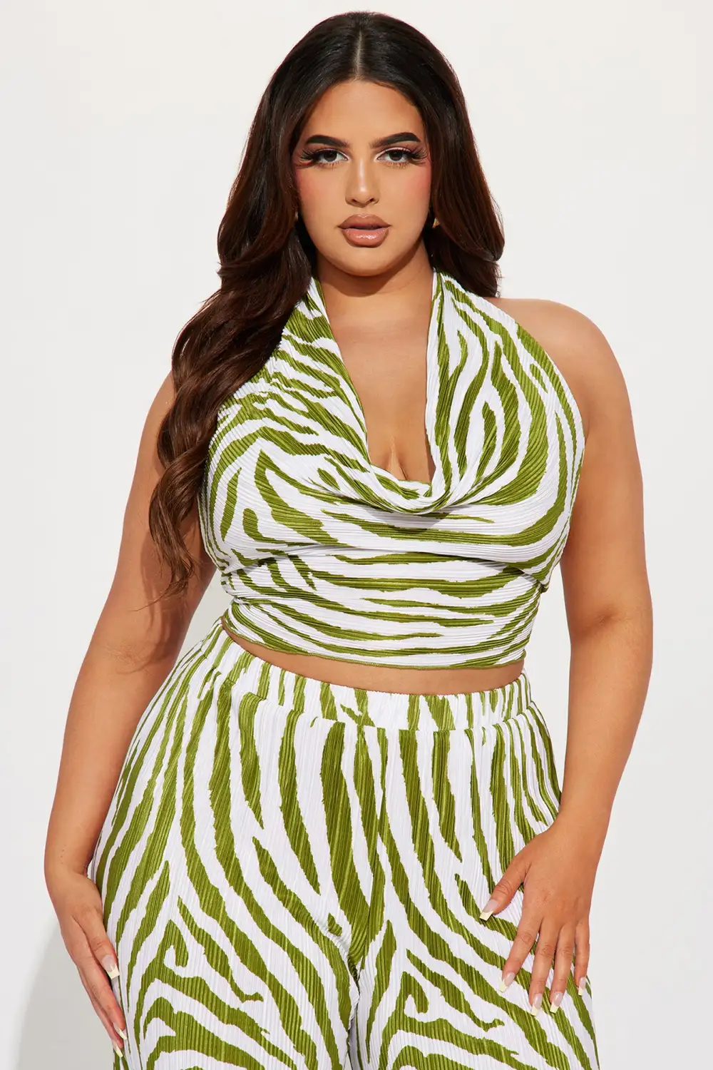 Always Around Plisse Pant Set - Olive