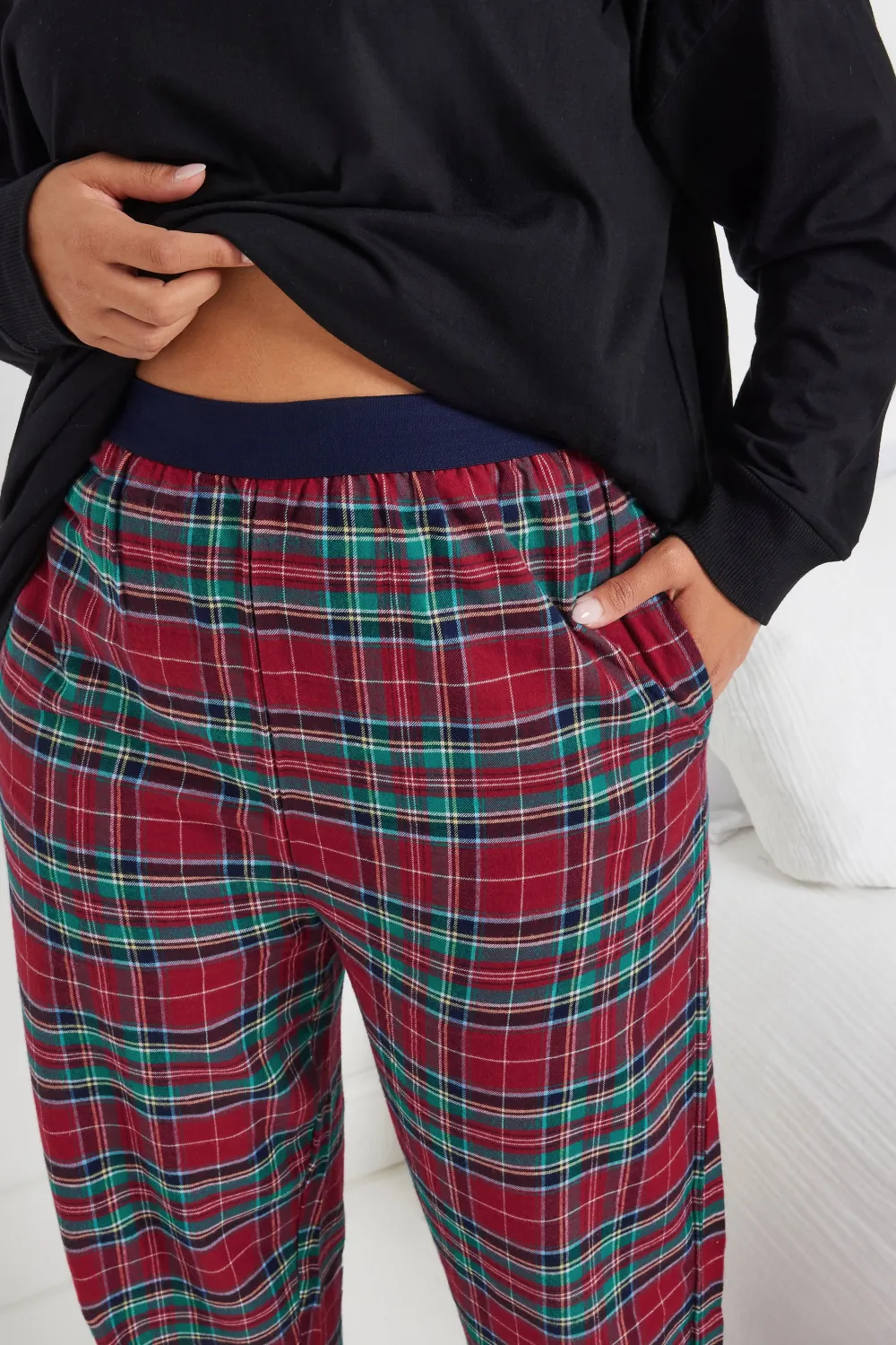 YOURS Curve Red Boyfriend Check Pyjama Bottoms