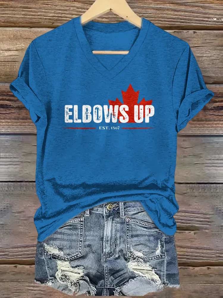 Women's Elbows Up Short Sleeves V-Neck Pure Cotton T-Shirt