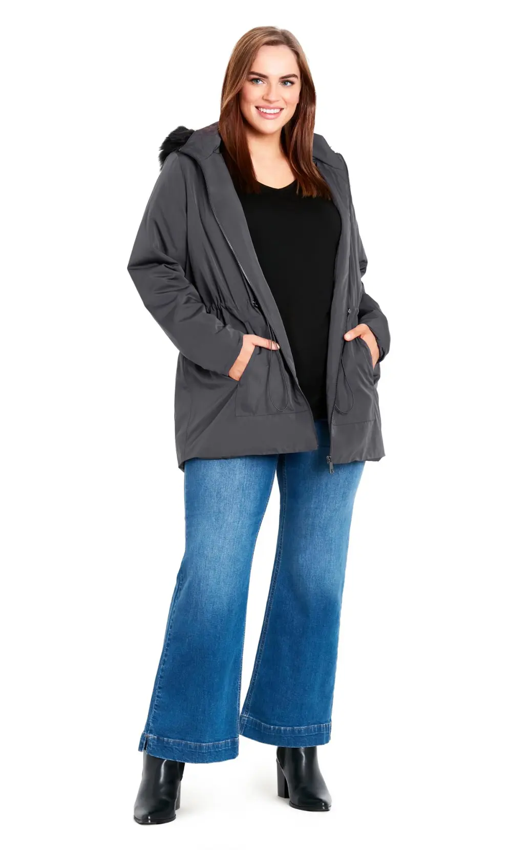 Evans Grey Faux Fur Hood Coat