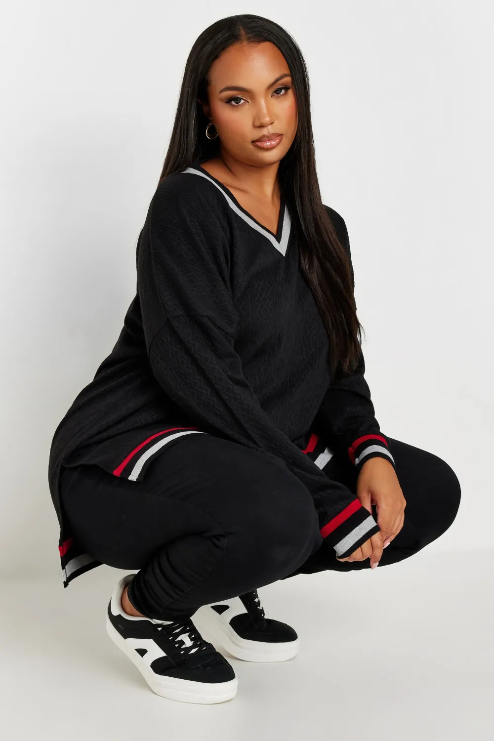 YOURS Curve Black V-Neck Knit Sweatshirt