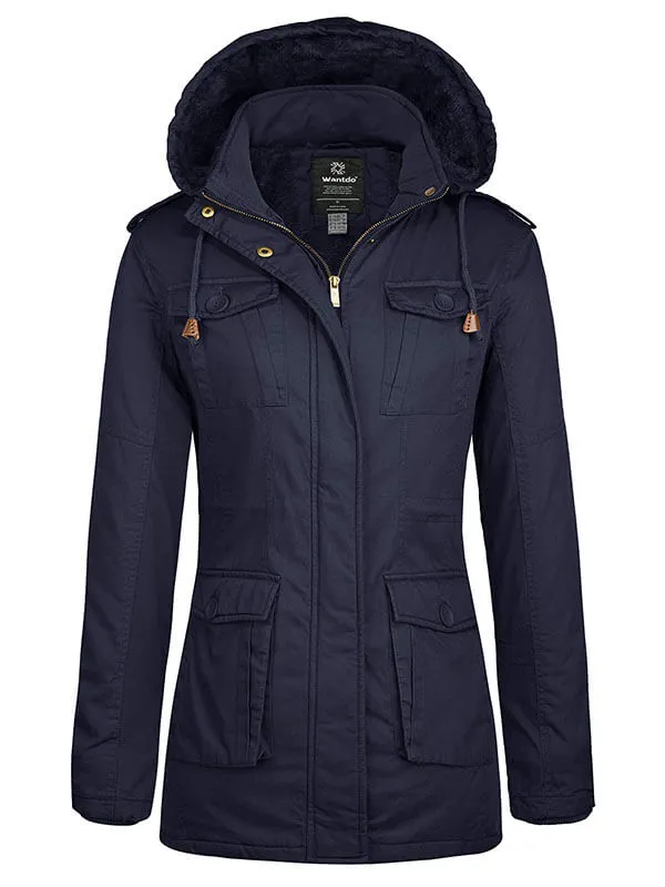 Women's winter Sherpa lining parka warm jacket with detachable hood