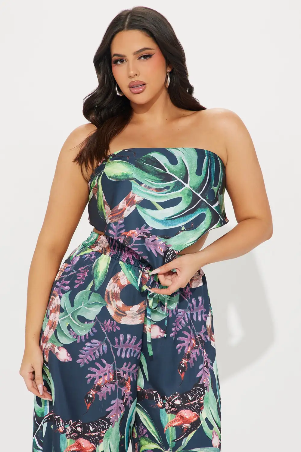 Tropical Babe Satin Pant Set - Black/combo