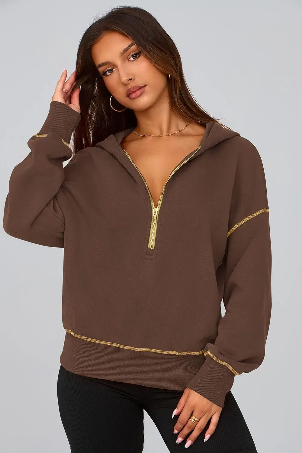 Women's Hooded Sweatshirts Long Sleeve Half Zip Cropped Hoodie Pullover Winter Fashion Clothes