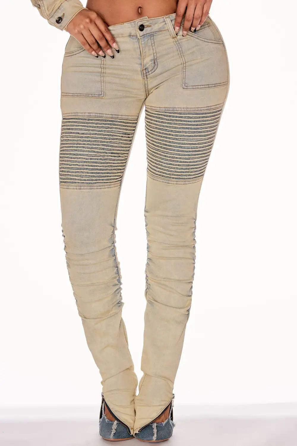 Frontrunner Tinted Stretch Moto Skinny Jeans - Light Wash