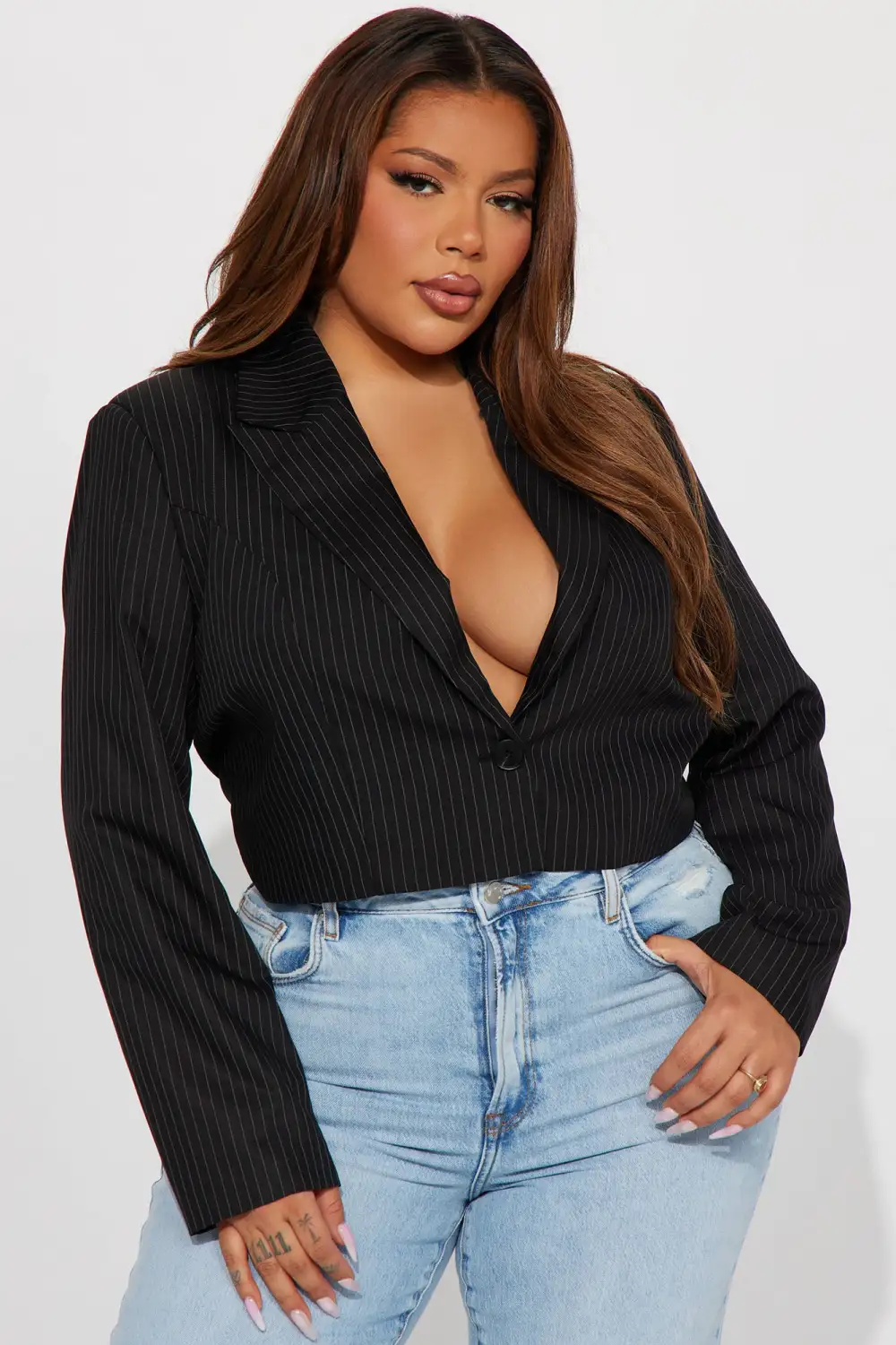 What's Your Motive Pinstripe Cropped Blazer - Black