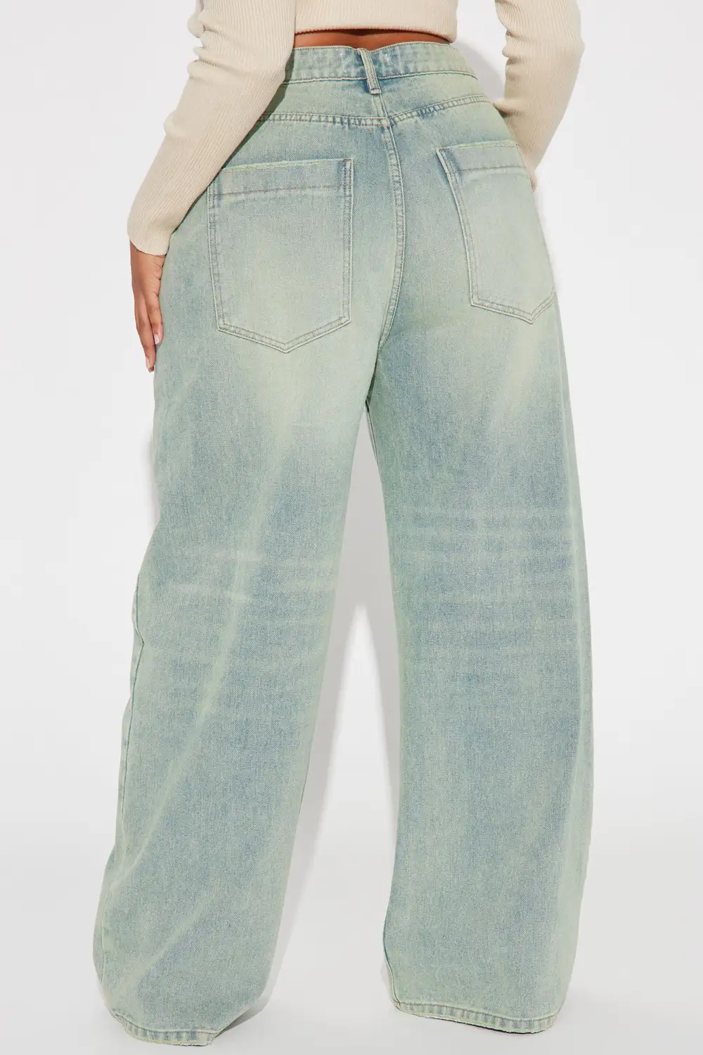 Naples Tinted Drop Waist Baggy Jeans - Light Wash