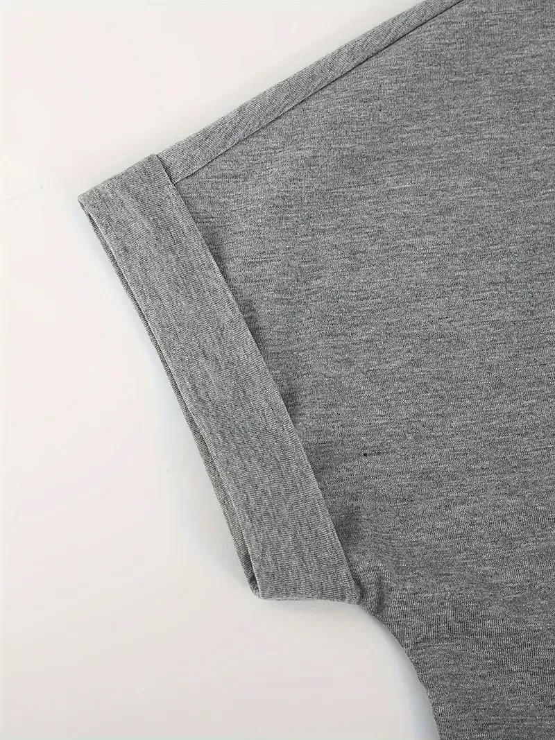 Lightweight Design] Women's Elegant Solid Color V-Neck Short Sleeve Dress - Lightweight Polyester, Casual Loose Fit with Pockets, Perfect for Spring/Summer Outings