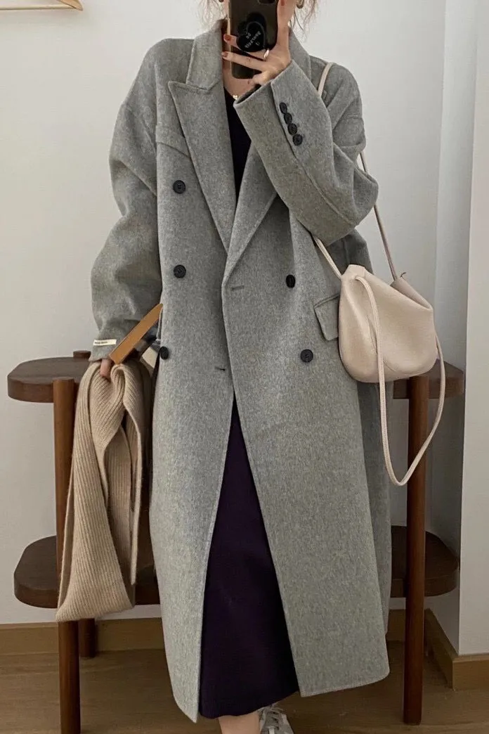 Solid Double Breasted Lapel Coat