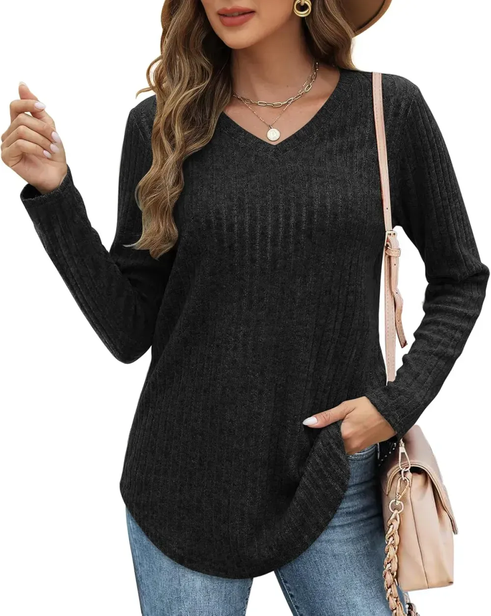 OFEEFAN Long Sleeve Shirts for Women Lightweight Crew Neck Casual Tunic Tops