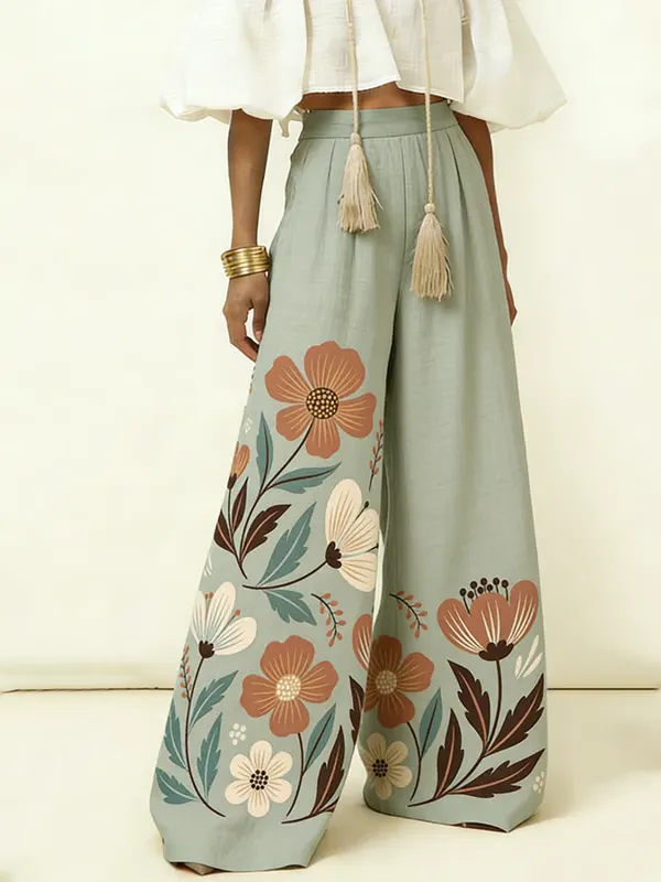 Women's Cotton Linen Floral Print Pants