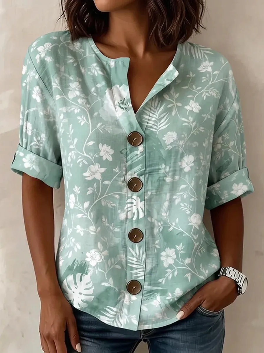 Women's Nashville Botanical Floral Printed Button-Down Top